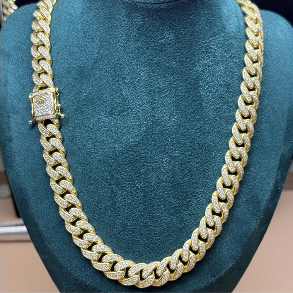 Heavy .925 sterling silver gold plated CZ Miami Cuban chain Necklace
